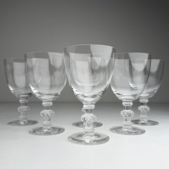 Set Of 6 Lalique France Crystal Saint Hubert Bordeaux Wine Glasses 5 1/4″ (Read)