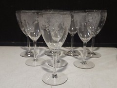 SET OF 8 FOSTORIA MELROSE ETCHED CLEAR GLASS 6-7/8″ WATER GOBLETS