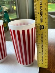 Vintage HAZEL ATLAS RED CANDY STRIPE TUMBLERS Milkglass Set of 3