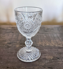 Clear Cut Glass Wine Goblet Stemmed Decorative Round Drinking Glass