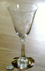 2x Fostoria LIDO glass WATER GOBLETS scepter stem 6017 PALM LEAVES etch 329