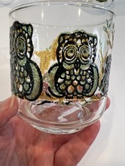 4 Vtg Libbey Owl Family MCM Stained Glass Look Drinking Glasses Textured
