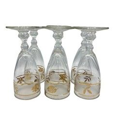 VTG Libbey Frosted Gold Leaf Cordial Stemmed Glasses 4-oz 5 3/8″ Tall Set of 6