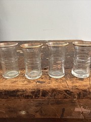 Set of 4 Clear With Gold Rim Anchor Hocking Shot Glasses Vintage MCM Ribbed