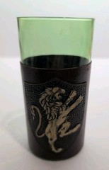 Vintage Barware Green Glass Leather Wrapped MCM Replacement