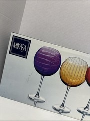 Mikasa France Large Balloon Goblet 9″ Wine Glass Water 4 Stem Set Cheers Mix HTF