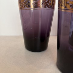 (5) Vintage Amethyst Pier 1 Imports Purple Blown Glass Tumblers Gold Trim