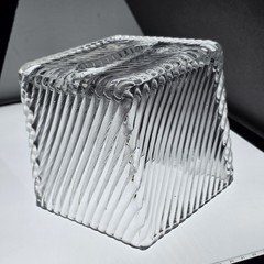 Ribbed Square Heavy Cut Glass Tissue Box Holder 4lb Weight 5 & 1/4″ Interior EUC