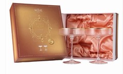 Vintage Art Deco Gold Rim Ribbed Coupe Clear Goblet Glasses Set of 2 ~ 8 Oz