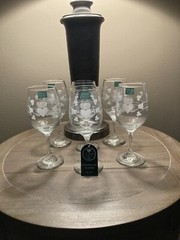 VINTAGE 6 EAMON Etched 8oz Wine Glasses CLADDAGH & SHAMROCK Design New No Box