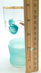 1950s Bartlett-Collins 10oz Glass Tumbler Hand Painted Aqua Blue And Gold Accent