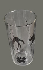 Vintage Art Deco Style Set Four Glasses Tumblers Clear W/Black Dog Silhouettes