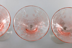4 Tiffin Franciscan Flanders Pink Etched Tall Champagne Glasses 1920s 6.25″T