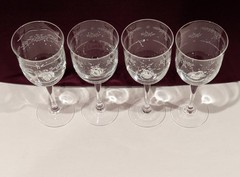 Lot/4 Vintage 1980s Noritake Fine Etched Floral Gallery/Patience Wine Glass 7″T