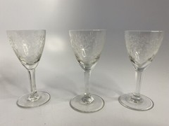 3 Vintage ARCADIA Crystal Glass Brandy / Liquor Stemware ETCHED FLORAL Czech