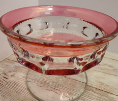 Kings Crown Ruby Red Rim Thumbprint Tiffin Glass Sherbet Dessert Dish Set 4 VTG