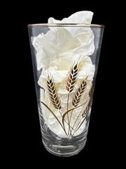 Golden Wheat 12 oz Glass Tumblers With 22k Gold Trim Vintage Premium DUZ New In