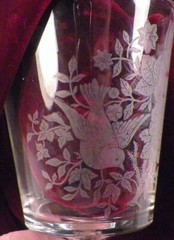Gillinder Birds & Roses Etched Goblet #63 Clear Glass Stem J EAPG Antique