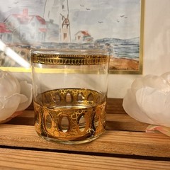 Set of 4 Culver Ltd. Antigua Old Fashioned Bar Glasses Trimmed In 22kt Gold