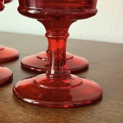 Vtg UV Reactive L.G Wright Strawberry & Currant Ruby Red Water Wine Goblet 4 Set