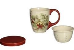 Cardinal – Cardinals In Pines Mug, Cup, Strainer – New Without Box – Fast Ship