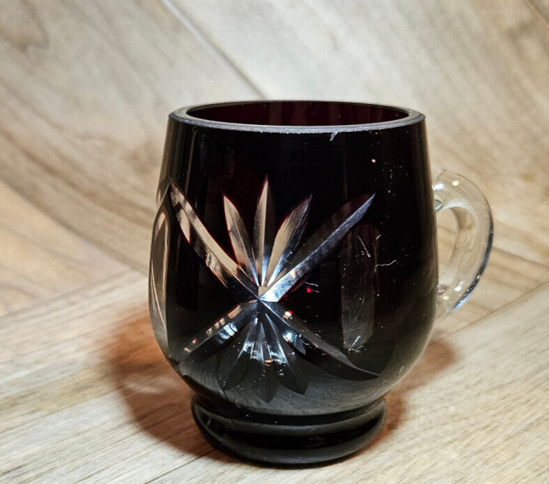 Boho/Czech Style Cut to Clear Glass Deep Purplish-Red Mini Cup