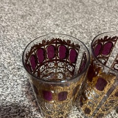 4 Vintage Culver Cranberry Gold Scroll MCM Highball Tumbler Glasses 12 oz Bar 22