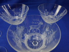 Hunt Safari Animal Scenes-(6) Tall Sherbet Champagne Glasses, 4½» -LOT C (B61)