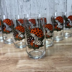 Vintage SEARS MERRY MUSHROOM GLASSES TUMBLERS set of 9