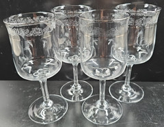 4 Lenox Moonspun Wine Glasses Set Vintage Platinum Trim Floral Etch Stemware Lot