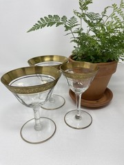 Tiffin Franciscan RAMBLER ROSE Lot 2 Champagne & 1 Cordial Gold Rim VNTG Glass