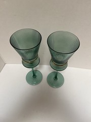 Crofton Ribbed Green Wine Glasses Goblets Gold Rim.