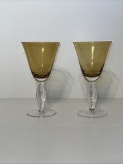Two (2) Southern Living At Home Arlington Amber Water Wine Goblets Handblown