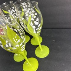 5 SIGNED Gloria Vanderbilt LILY OF THE VALLEY Painted WINE STEMS Goblet #R11