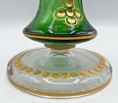 Moser/Harrach Bohemian-Green To Clear-Tulip Intaglio Cut Glass Vase-13″