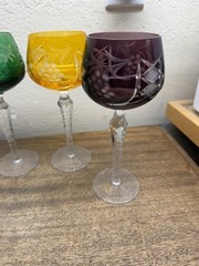 LAUSITZER CRYSTAL LA16 GRAPE VINE LEAF CUT-TO-CLEAR HOCK WINE GLASSES ~ SET OF 6