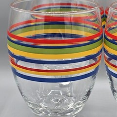 Vtg Libbey Rainbow Stripe Water Goblets 7″ Set of 4 Colorful Glasses MCM Retro