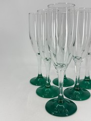 Vintage 6 Libbey Domaine Juniper Green Stem Champagne Glass Flutes Holiday Set