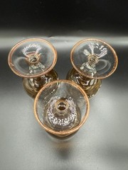 Italian Venetian Smoky Glass Enameled Gold Accented Set of 3 Wine Glasses
