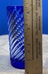 Set (4) Cristal D’Arques Valse Cobalt Blue Cut to Clear 4-1/2” Juice Glass.