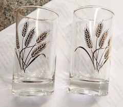 MCM Set of 4 Homer Laughlin 22K Golden Wheat 4 oz Juice Glasses 4″