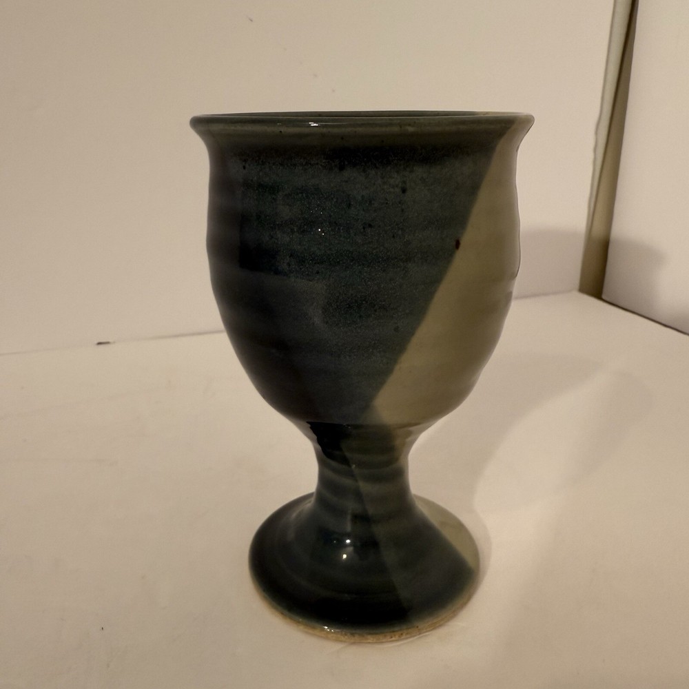 Art Studio Pottery Goblet/Chalice Footed-Tricolor Drip Glaze-Handmade