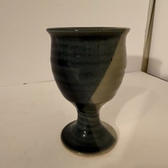 Art Studio Pottery Goblet/Chalice Footed-Tricolor Drip Glaze-Handmade
