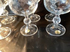 Bohemia Crystal Glasses Etched Faceted Ball Stem Gold Rim Set Of 6