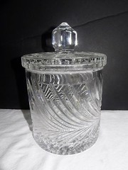VTG Lead Crystal Biscuit Cookie Jar Container Cut Fern Palm Leaf Pattern Lidded