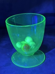 Vintage Uranium Vaseline Glass Sherbet Cup + UV Glow Marbles Lot BRIGHT GLOW!!!