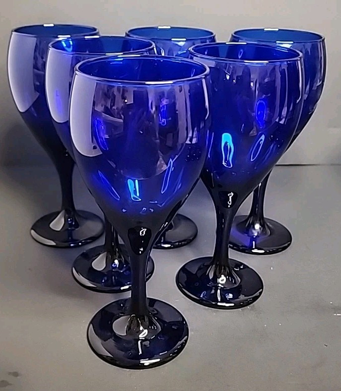 Stunning Vintage Libbey Cobalt Blue Wine Glasses Set Of 6 – 8.5” Tall