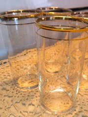 Vintage Set of 10 Federal Glass Company Tumblers and Rock Glasses, Gold Tr 1950s