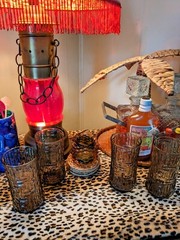 Vintage Libbey Glass Geometric Mid Century Textured Glass Set 12oz Tiki Retro