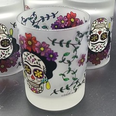 Set (4) Culver Sugar Skull Day Of The Dead Frosted Glasses Old Fashion Glasses